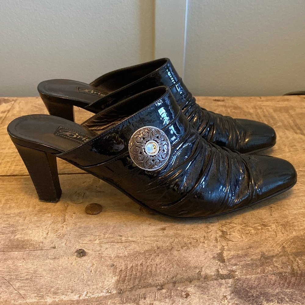 Brighton PAMELA Black Leather Mules Weave Moc Croc Kitten